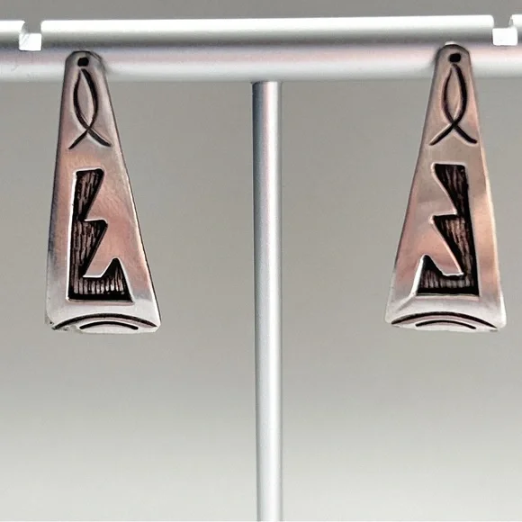 Vintage Hopi Overlay Sterling Silver Earrings